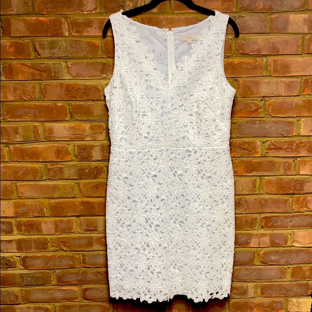 Loft Sleeveless White Floral v-neck Islet Dress 10